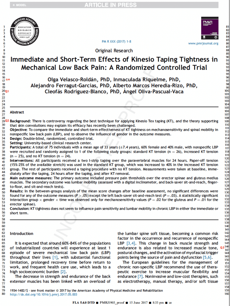 Immediate and Short-Term Effects of Kinesio Taping Tightness in Mechanical Low Back Pain: A randomized Controlled Trail